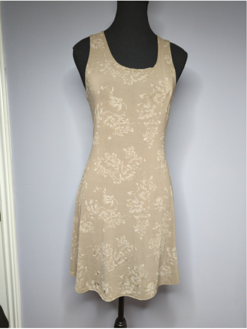 VTG 90s Hip Girls Beige Floral Tank Dress Size M Scoop Neck Grunge Aesthetic